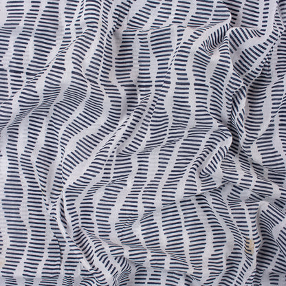 Blue Striped Block Printed Indian Fabric For Kurti