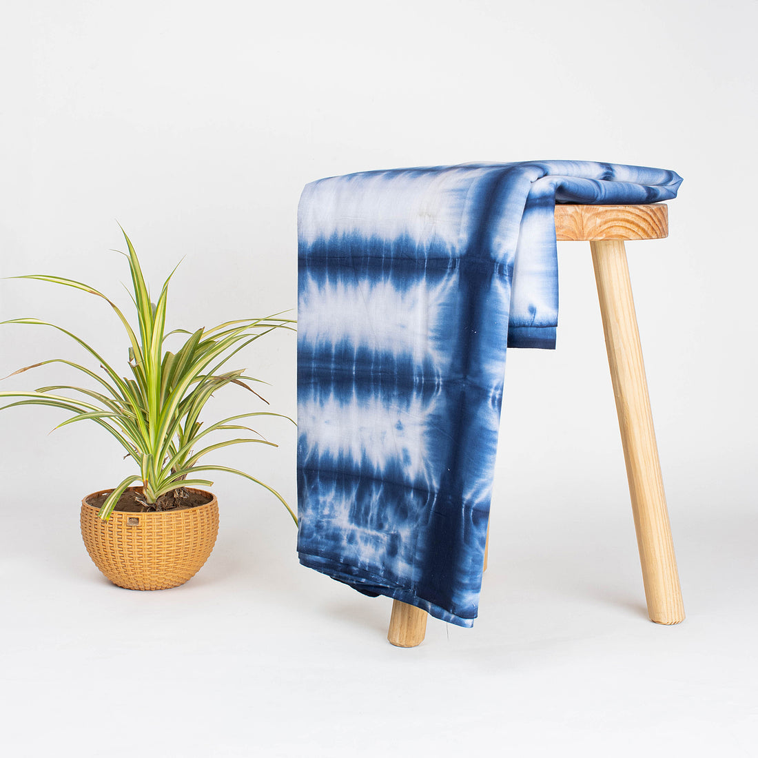 Blue Striped Natrual Dyed Cotton Shibori Fabric