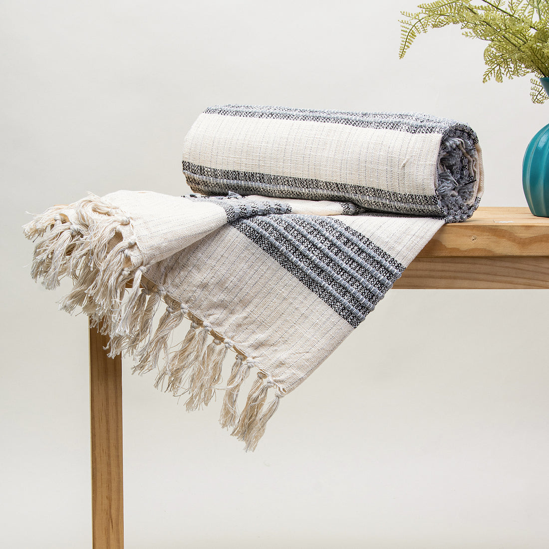 Blue Striped Organic Cotton Woven Blanket Throws