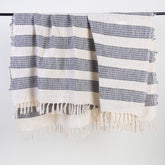 Blue Striped Organic Cotton Woven Blanket Throws