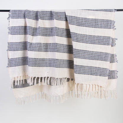 Blue Striped Organic Cotton Woven Blanket Throws
