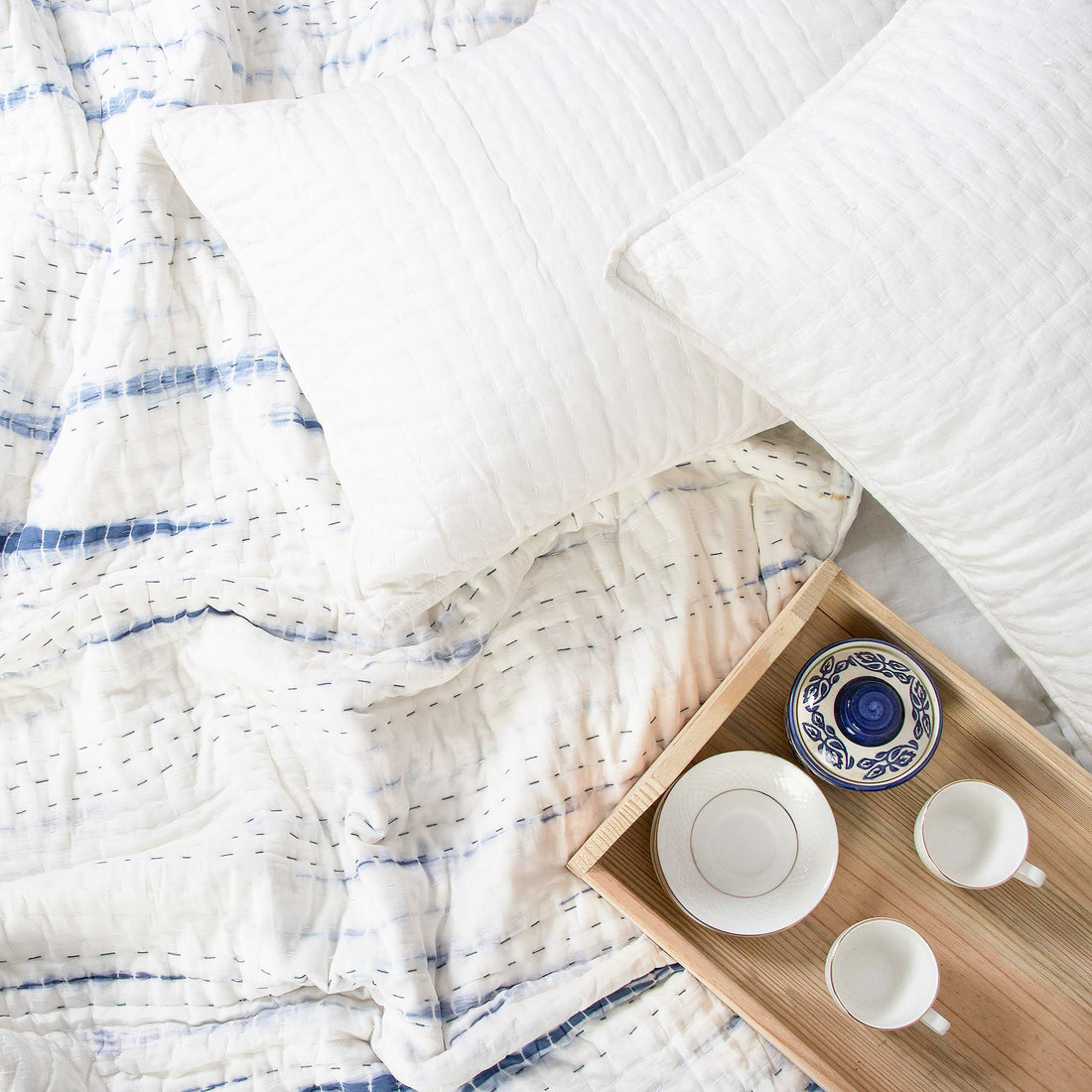 Blue Tie Dye Cotton Kantha Quilt Blanket