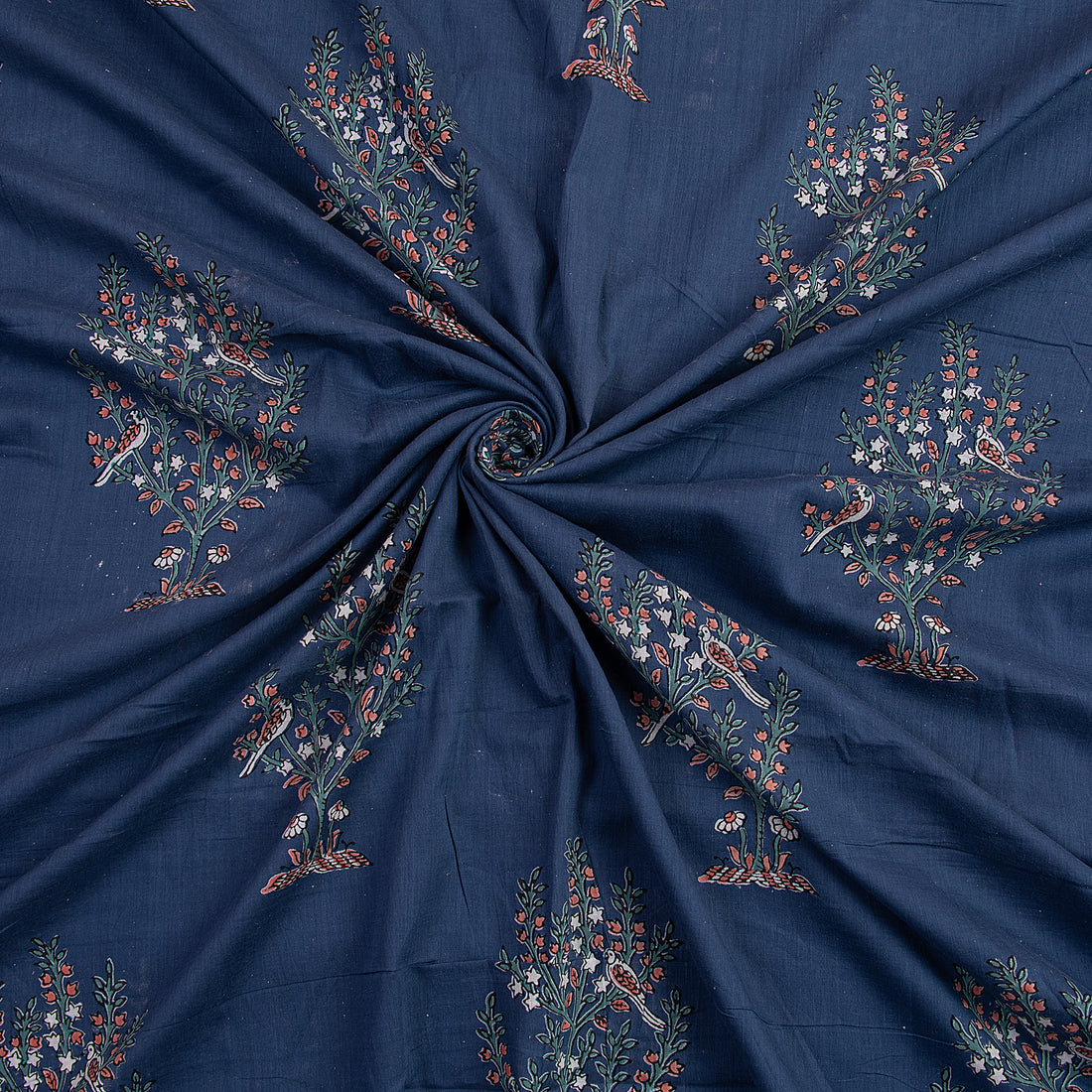 Blue Tree Hand Block Print Dabu Fabric