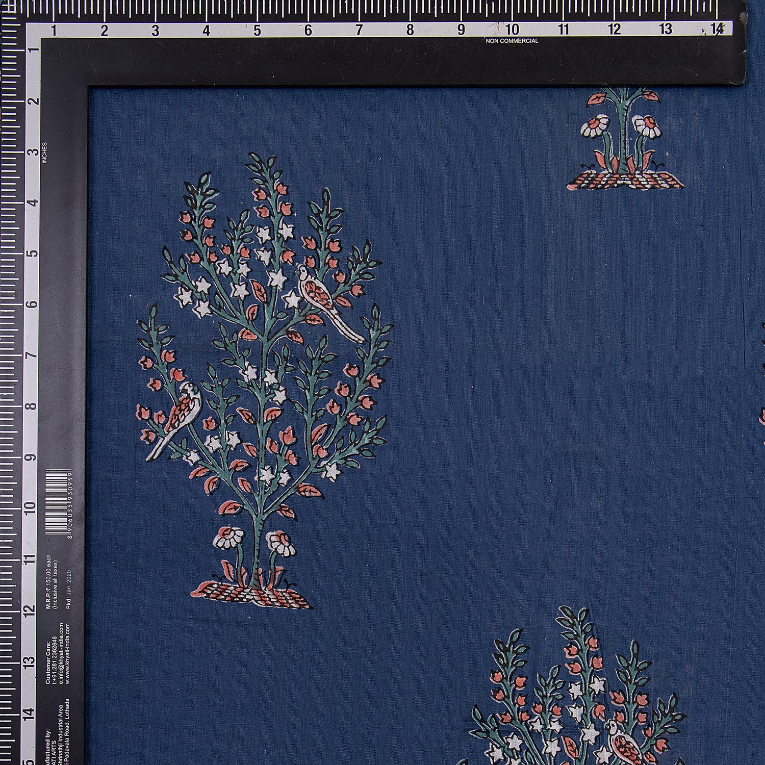 Blue Tree Hand Block Print Dabu Fabric