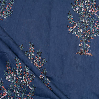 Blue Tree Hand Block Print Dabu Fabric