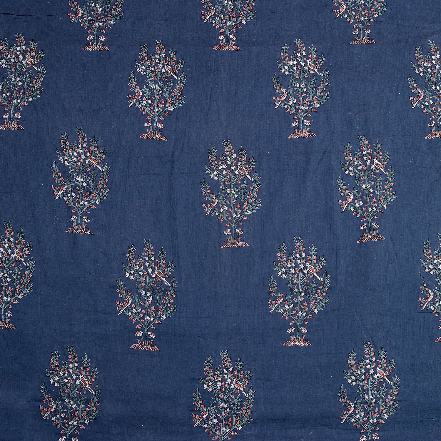 Blue Tree Hand Block Print Dabu Fabric