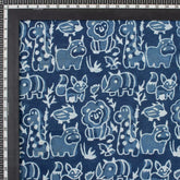 Blue Wildlife Pattern Pure Cotton Indigo Fabric