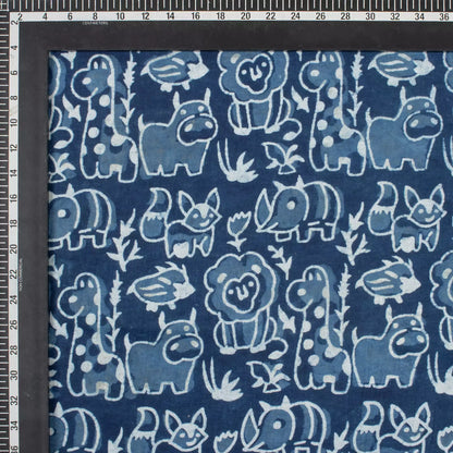 Blue Wildlife Pattern Pure Cotton Indigo Fabric