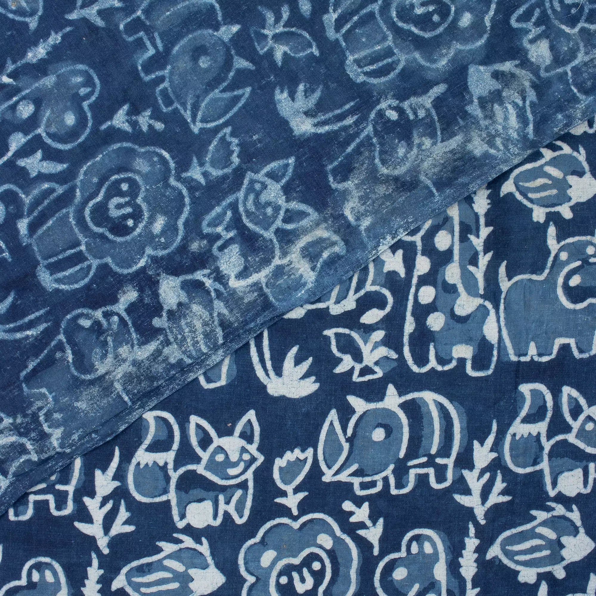 Blue Wildlife Pattern Pure Cotton Indigo Fabric