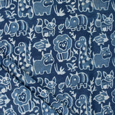 Blue Wildlife Pattern Pure Cotton Indigo Fabric
