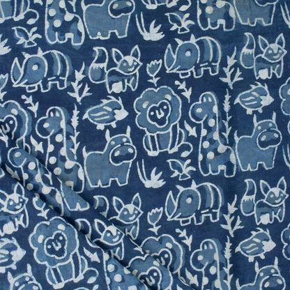 Blue Wildlife Pattern Pure Cotton Indigo Fabric