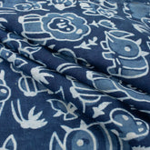 Blue Wildlife Pattern Pure Cotton Indigo Fabric