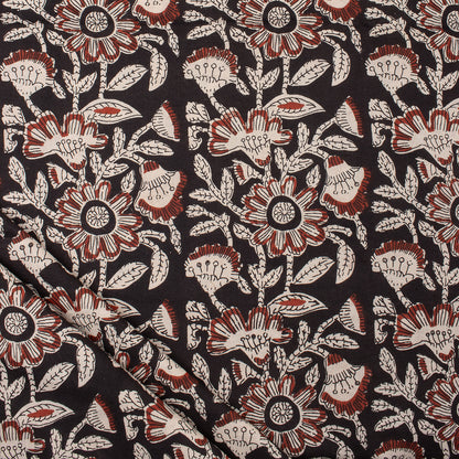 Brown Floral Hand Printed Bagru Fabric