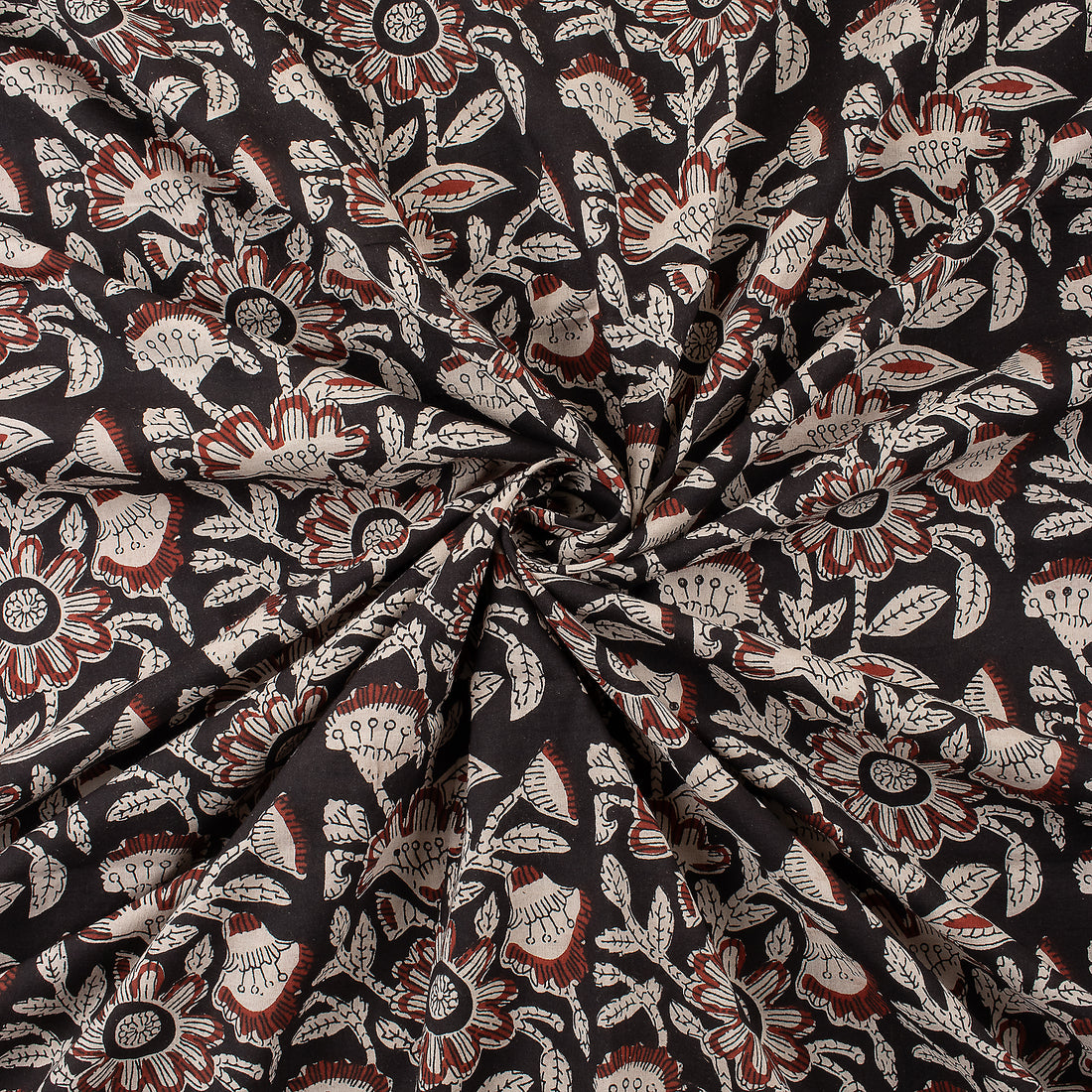 Brown Floral Hand Printed Bagru Fabric