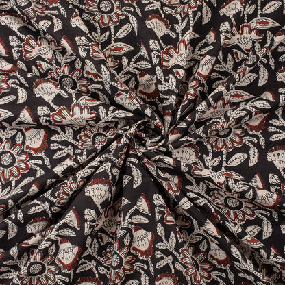 Brown Floral Hand Printed Bagru Fabric