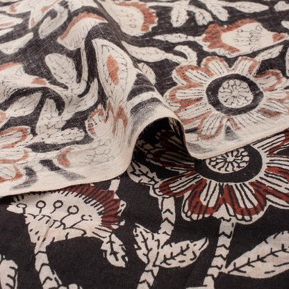 Brown Floral Hand Printed Bagru Fabric