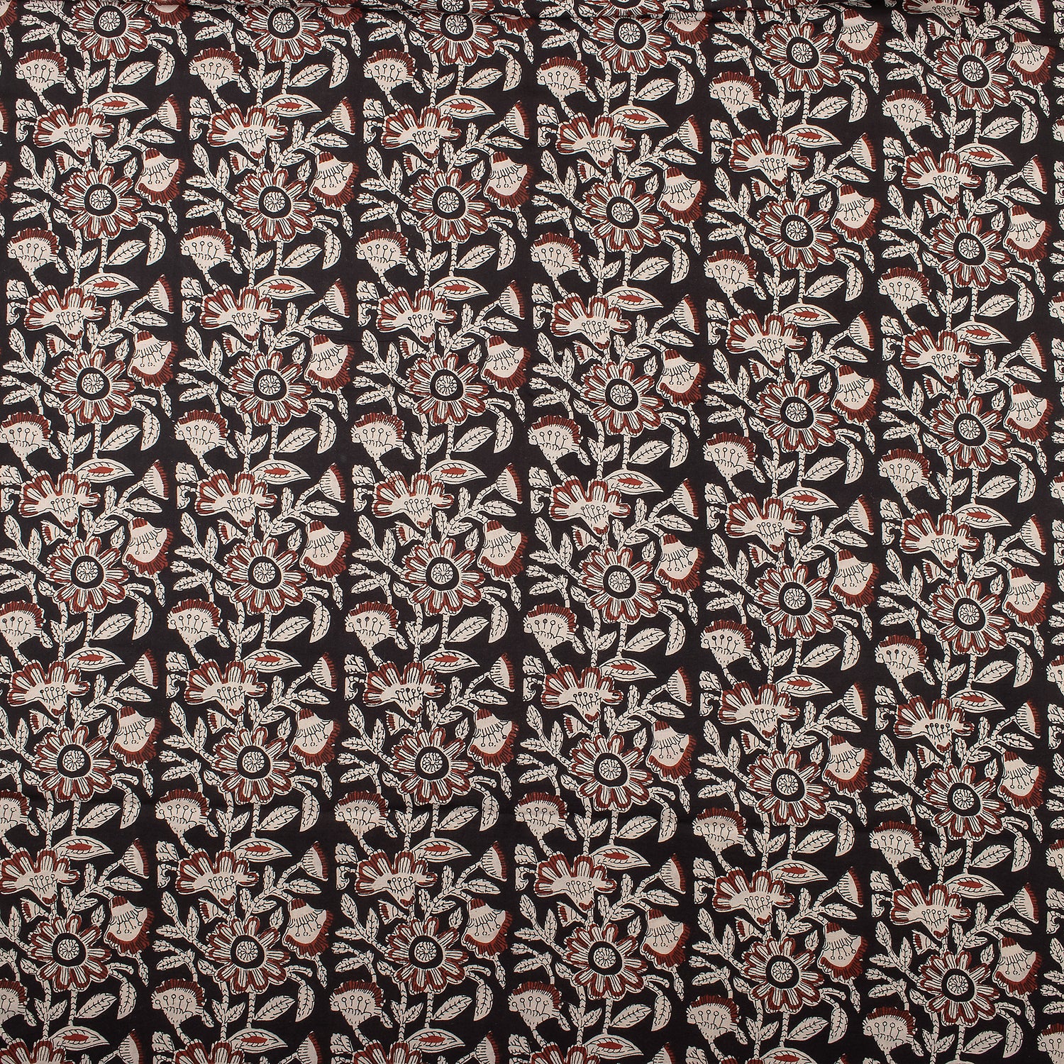 Brown Floral Hand Printed Bagru Fabric