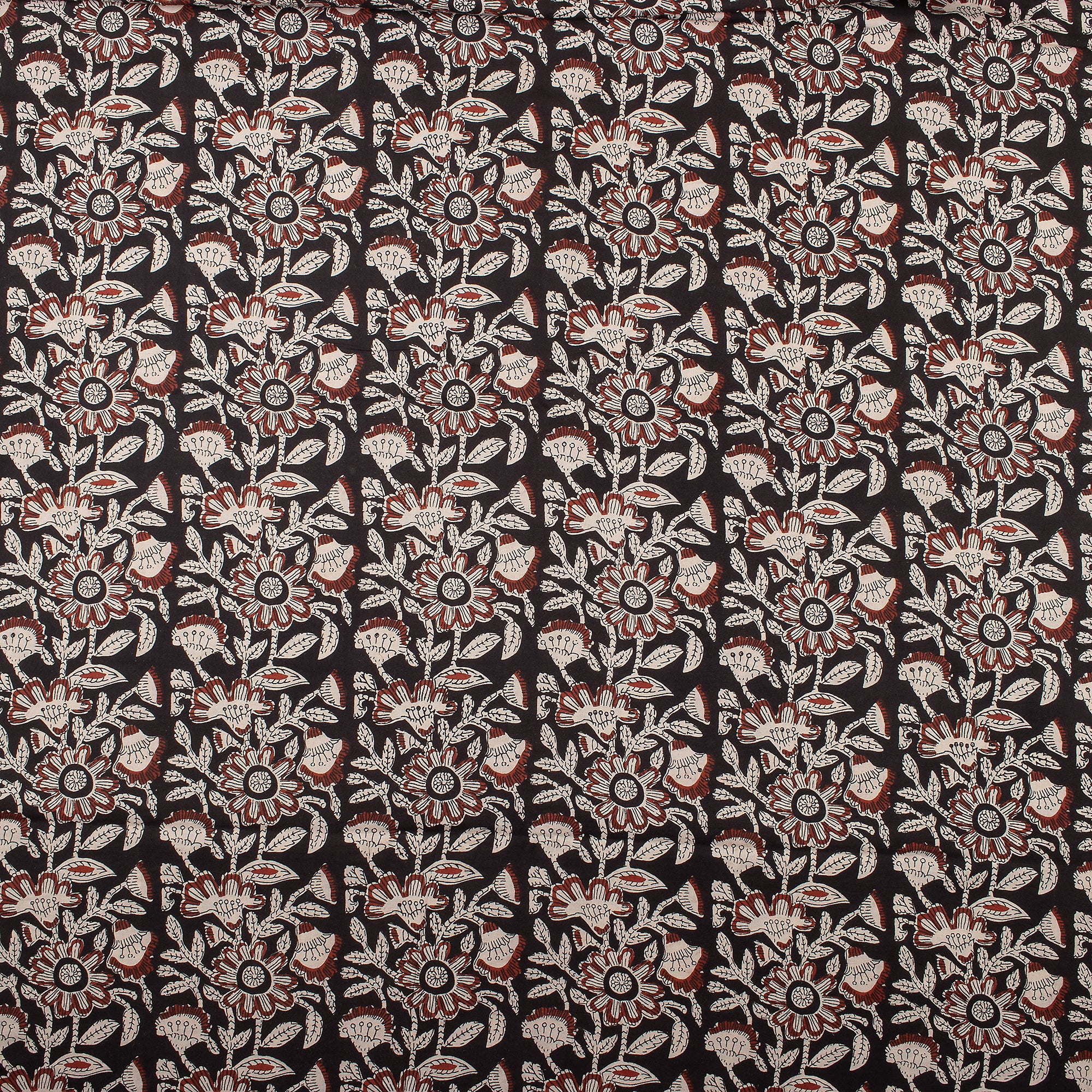 Brown Floral Hand Printed Bagru Fabric