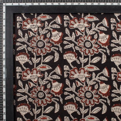 Brown Floral Hand Printed Bagru Fabric
