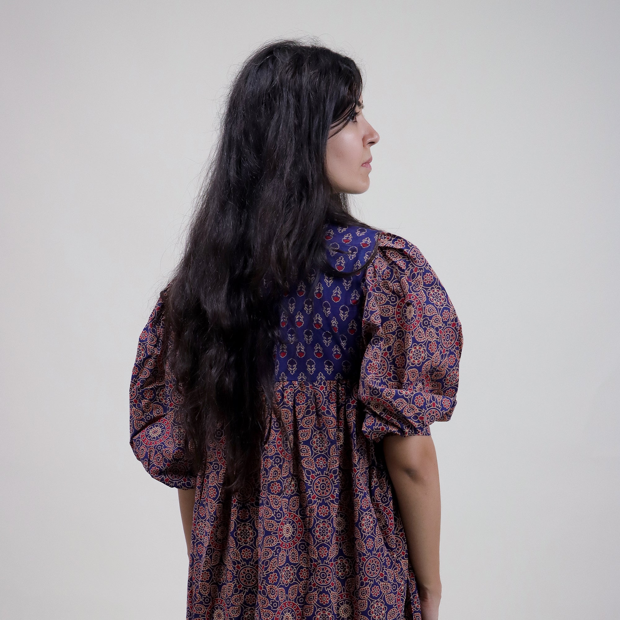 Brown Floral Handmade Cotton Dress for Women&