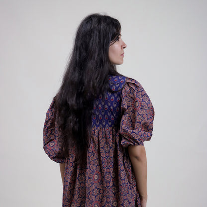 Brown Floral Handmade Cotton Dress for Women&