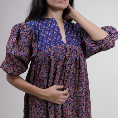 Brown Floral Handmade Cotton Dress for Women&