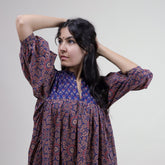 Brown Floral Handmade Cotton Dress for Women&