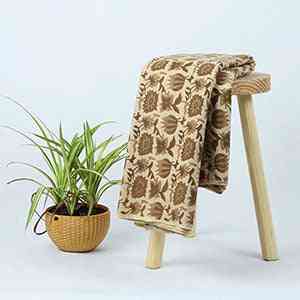 Brown Floral Pure Cotton Hand Block Printed Fabric