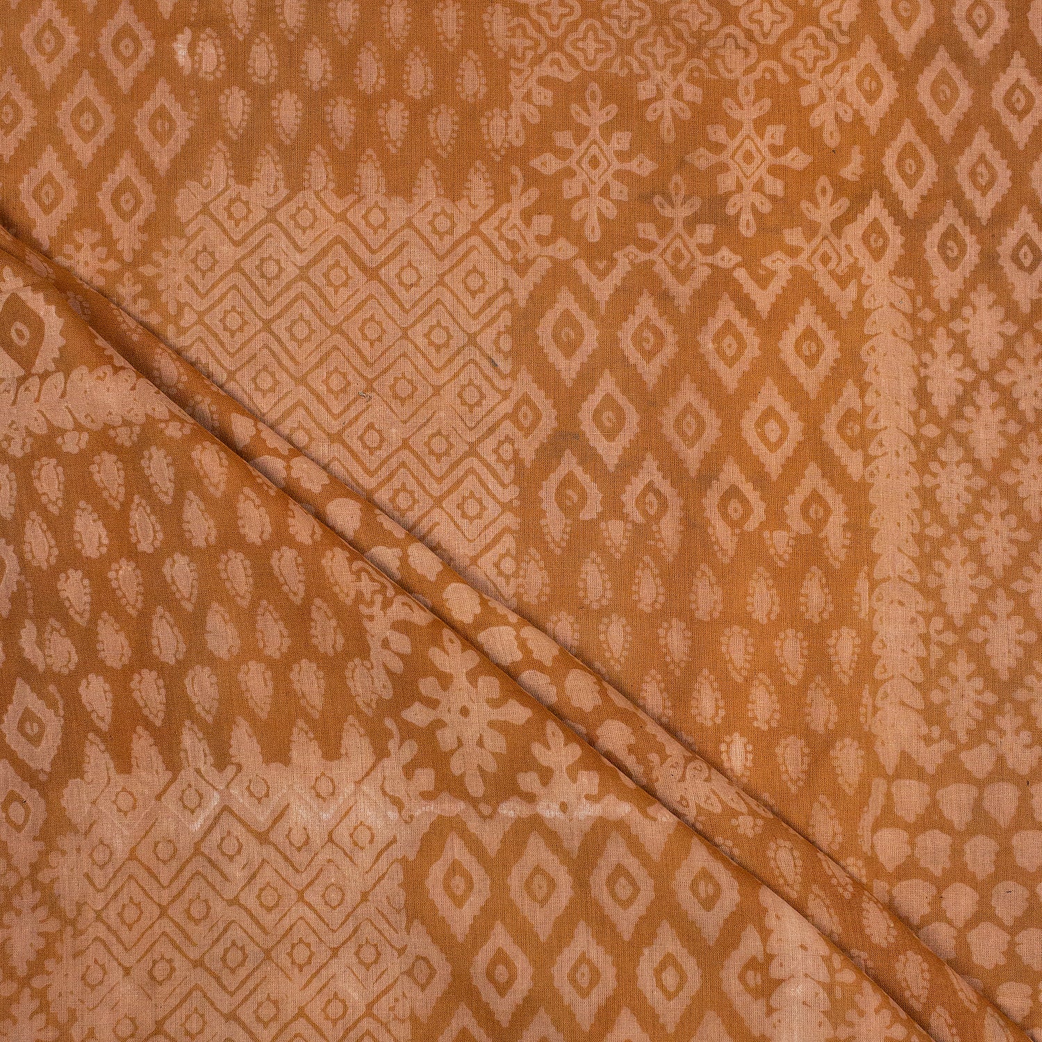 Brown Patchwork Cotton Hand Block Print Dabu Fabric