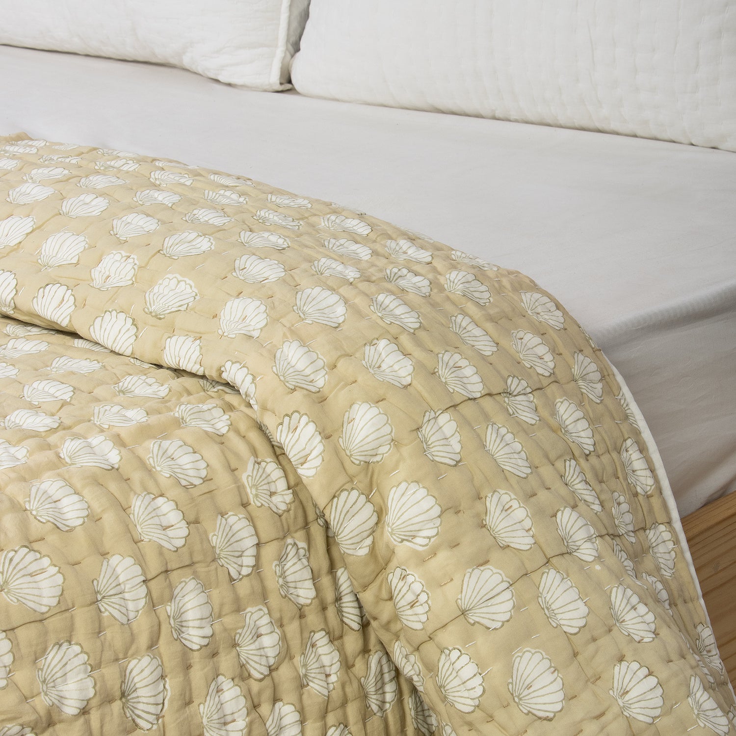 Brown Sea Celll Hand Block Print Kantha Quilt Blanket