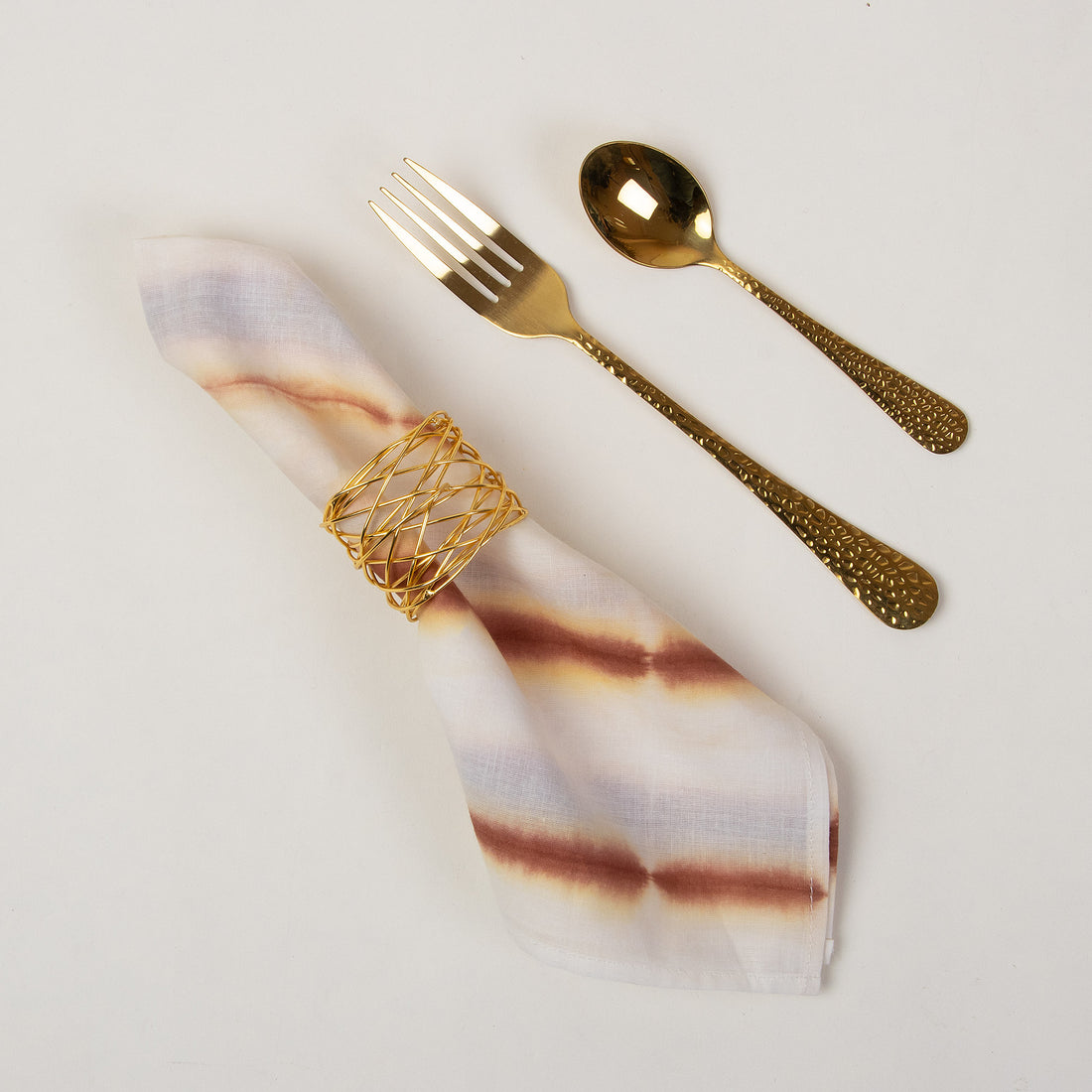 Brown Striped Hand Block Printed Cotton Napkins Cloth