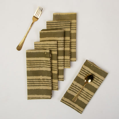 Brown Striped Hand Block Printed Cotton Table Napkin 
