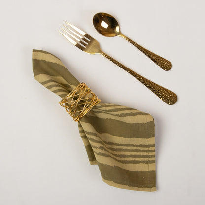 Brown Striped Hand Block Printed Cotton Table Napkin