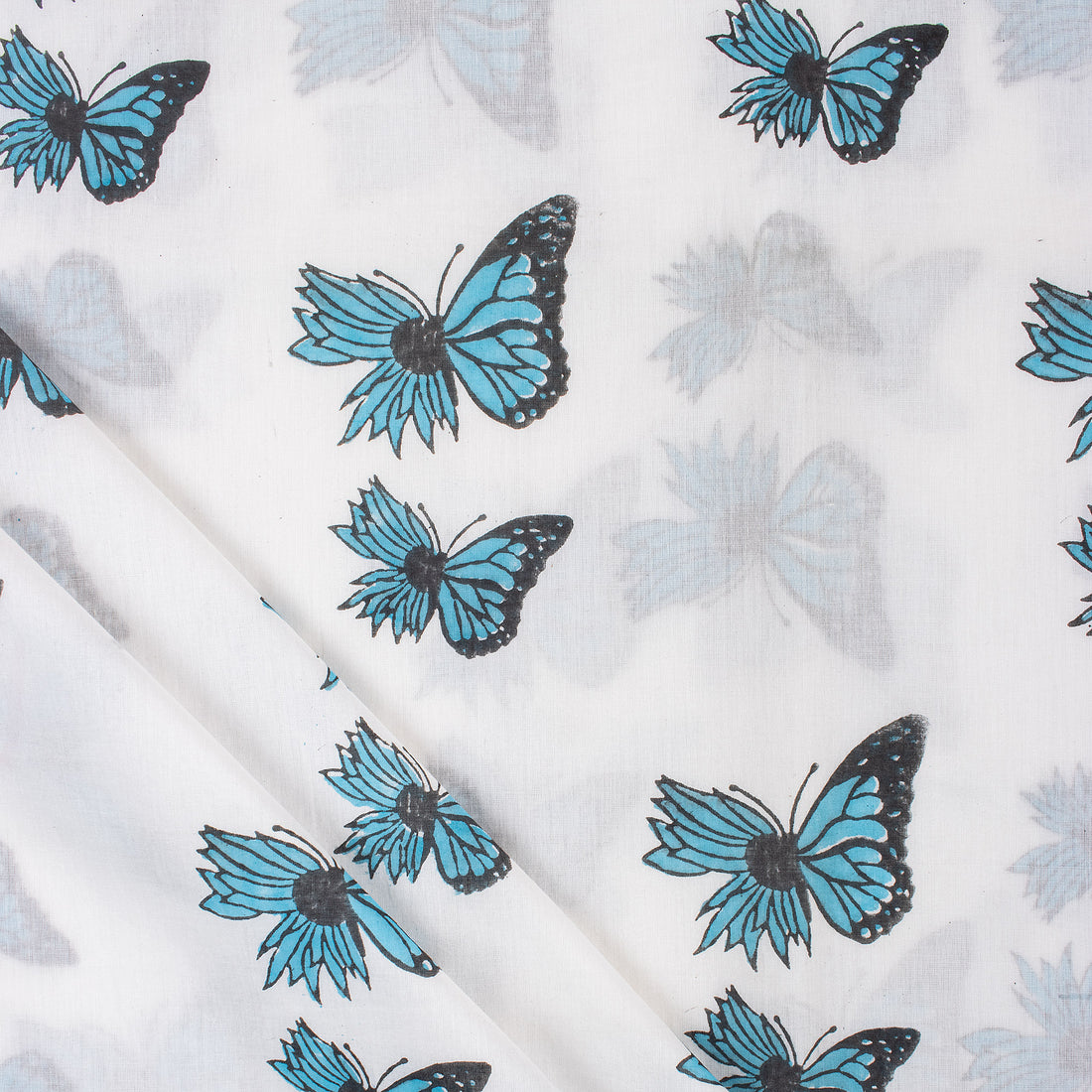 Butterfly Hand Block Cotton Cloth Material Fabric