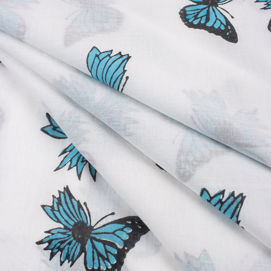 Butterfly Hand Block Cotton Cloth Material Fabric