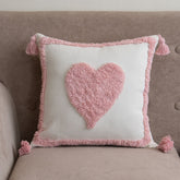 Pink Heart Tufted Cushion Cover with Tassels