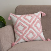 Pink Geometric Tufted Cushion Cover with Tassels