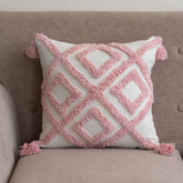 Pink Geometric Tufted Cushion Cover with Tassels