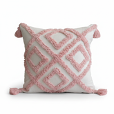 Pink Geometric Tufted Cushion Cover with Tassels