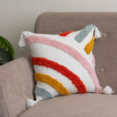 Colorful Tufted Striped Pillow Cover with Tassels