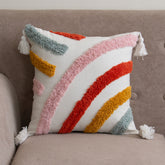 Colorful Tufted Striped Pillow Cover with Tassels
