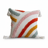 Colorful Tufted Striped Pillow Cover with Tassels