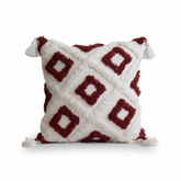 Red & White Boho Tufted Cushion Cover