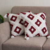 Red & White Boho Tufted Cushion Cover