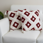 Red & White Boho Tufted Cushion Cover