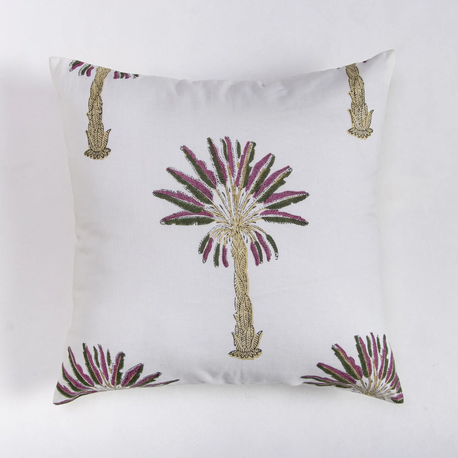 Palm Hand Block Printed Cotton Cushion Cover
