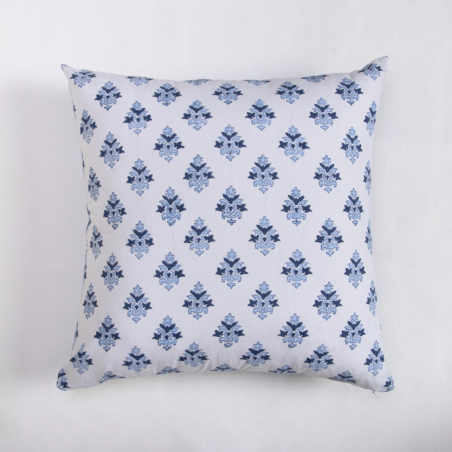 Modern Blue Floral Hand Block Printed Cotton Cushion Cover