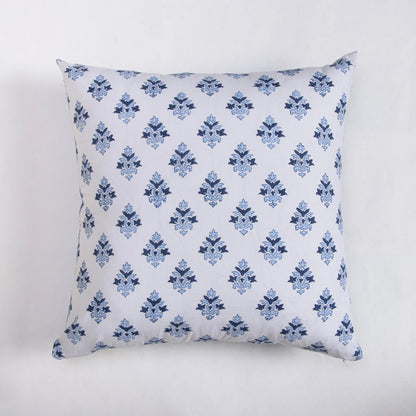 Modern Blue Floral Hand Block Printed Cotton Cushion Cover