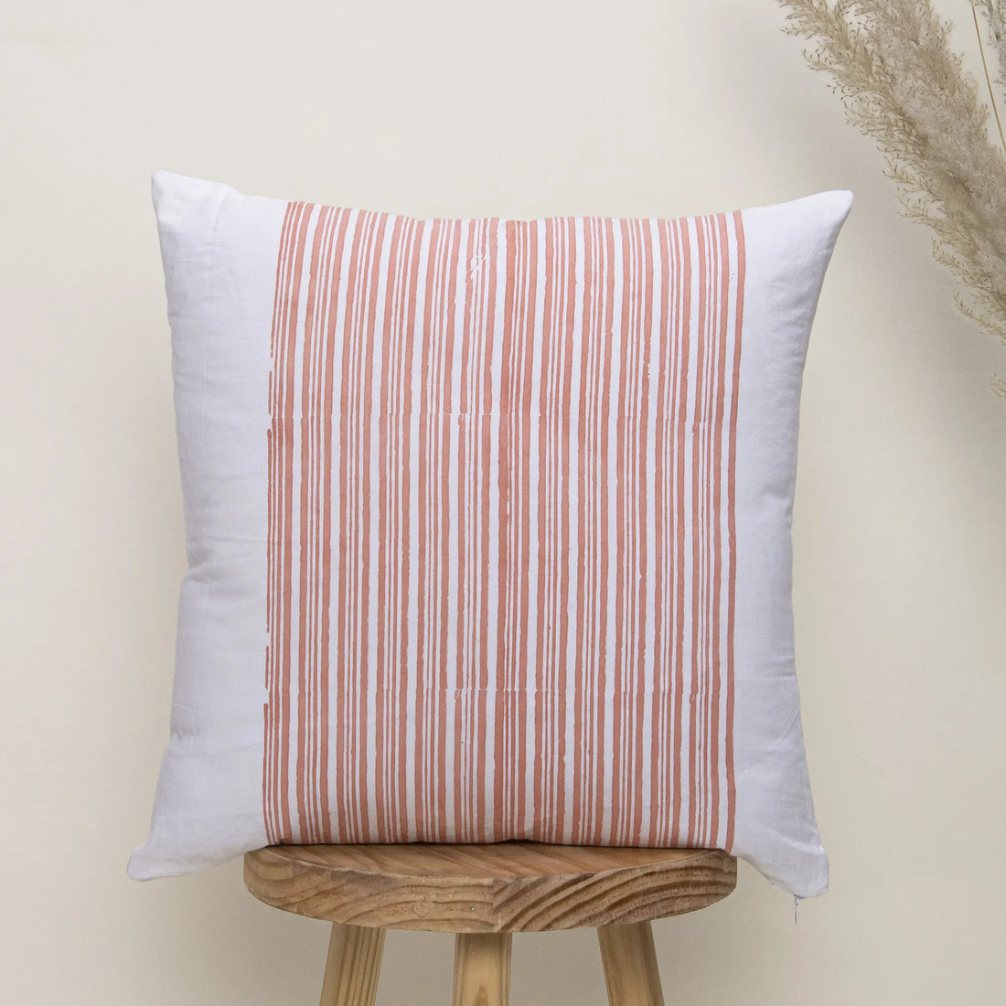 Peach Color Cushion Cover Block Print Cotton