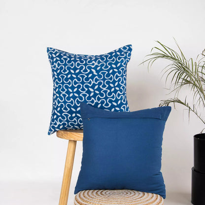Blue Floral Hand Block Printed Sofa Cushion Cover